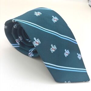 Saddle Club Blocks Mens Vintage Necktie Green Striped Crest Dark Academia Tie